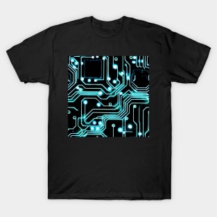 Cyberpunk neon blue futuristic circuitboard wires pattern T-Shirt